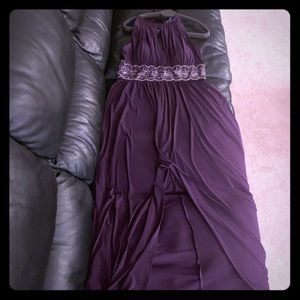 Eggplant front slit bridesmaid dress